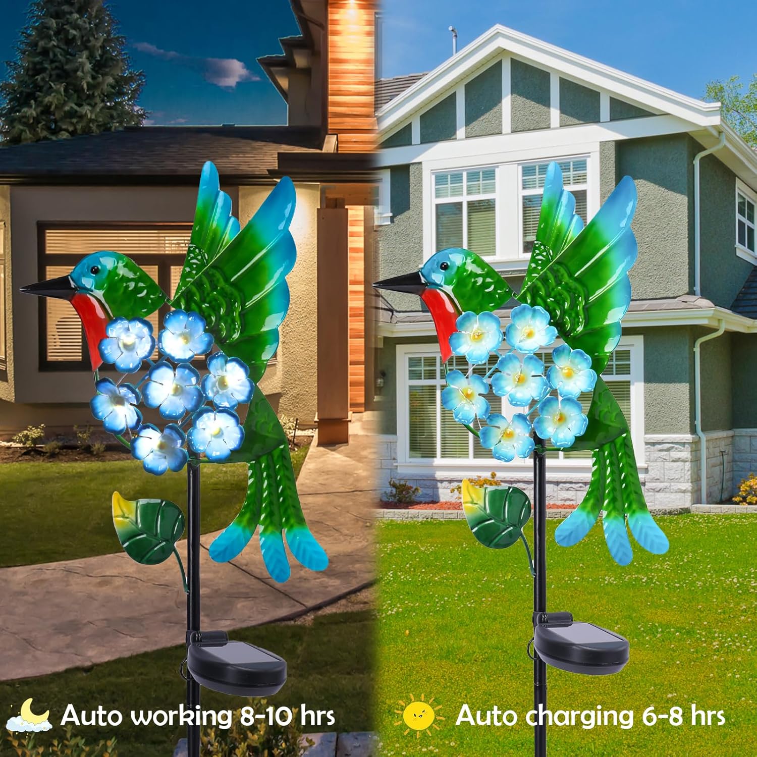 Solar Lights Outdoor Decorative Metal Solar Hummingbird Waterproof LED Metal Waterproof Garden Stake Lights for Walkway Pathway Lawn Patio Yard Decorations-VerdiqueGarden