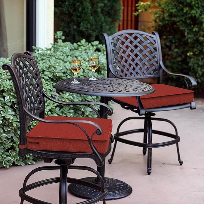 LVTXIII Patio Chair Cushions 19"x19"x3", Water-Repellent Outdoor Seat Cushions for Patio Furniture, Square Chair Pads with Ties for Home Garden Decoration, Set of 2, Brick Red-VerdiqueGarden