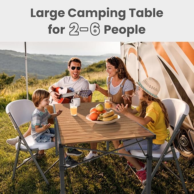 Large 46.4" Camping Table for 2-6 People - 220lbs Capacity Heavy Duty Foldable Outdoor Table with Aluminum Roll-Up Top & Carry Bag, Portable Picnic Desk for BBQ, Tailgating, Backyard (Natural)-VerdiqueGarden