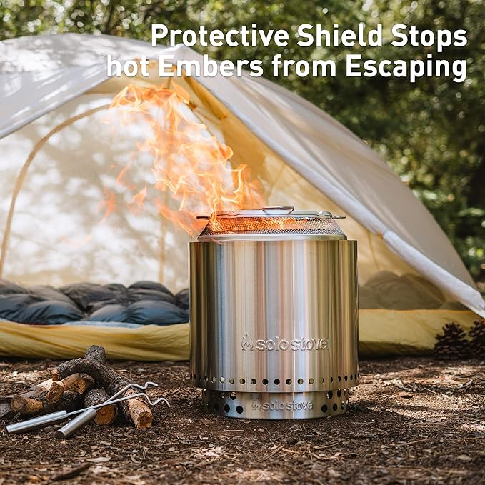 Solo Stove Ranger Big Yard Bundle | Includes Fire Pit, Stand, Shield & Shelter | Perfect for 2–4 People | Portable Wood Burning, Stainless Steel, 15.25in H x 15in Dia-VerdiqueGarden