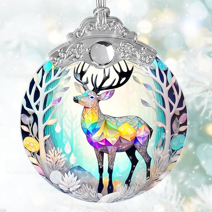 Stained Glass Suncatcher, Jocidea Deer Ornament, Christmas Ornaments, Holidays Ornaments, Christmas Tree Decor, Deer Decor for Home, Deer Gifts-VerdiqueGarden