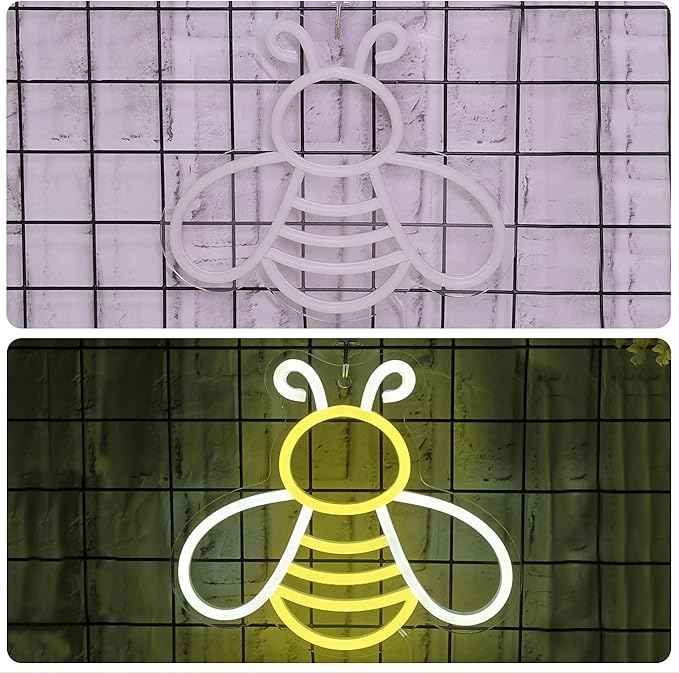Bee Neon Sign - Dimmable Honey Neon Light Wall Decor, Birthday Party Decorations for Home, Patio, Garden, Bars, Hotels, Stores - Gift for Friends, Family, and Kids-VerdiqueGarden