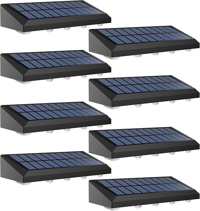 Solar Fence Lights Outdoor Waterproof IP65, 8 Pack Fence Lights Solar Powered 60 Lumens Auto On/Off Step Wall Lights Outside Decorations for Yard, Porch, Patio, Stairs, Pool, Deck, Garden- Warm Light-VerdiqueGarden