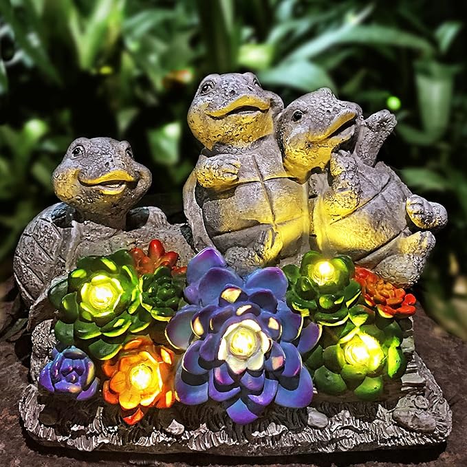 Solar Turtle Garden Statues Outdoor Decor- Birthday Gift for Mom from Daughter, Tortoise Figurine Garden Decor for Outside Yard Art for Housewarming Gift-VerdiqueGarden