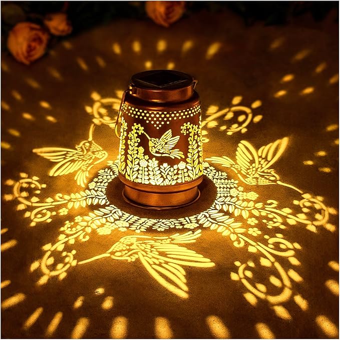 Hummingbird Solar Lanterns Outdoor Waterproof Hanging Solar Lights Hummingbird Gifts for Women Men Metal Decorative LED Hummingbird Lanterns for Garden Decor,Yard,Patio,Lawn,Tabletop,Pathway,Landscape-VerdiqueGarden