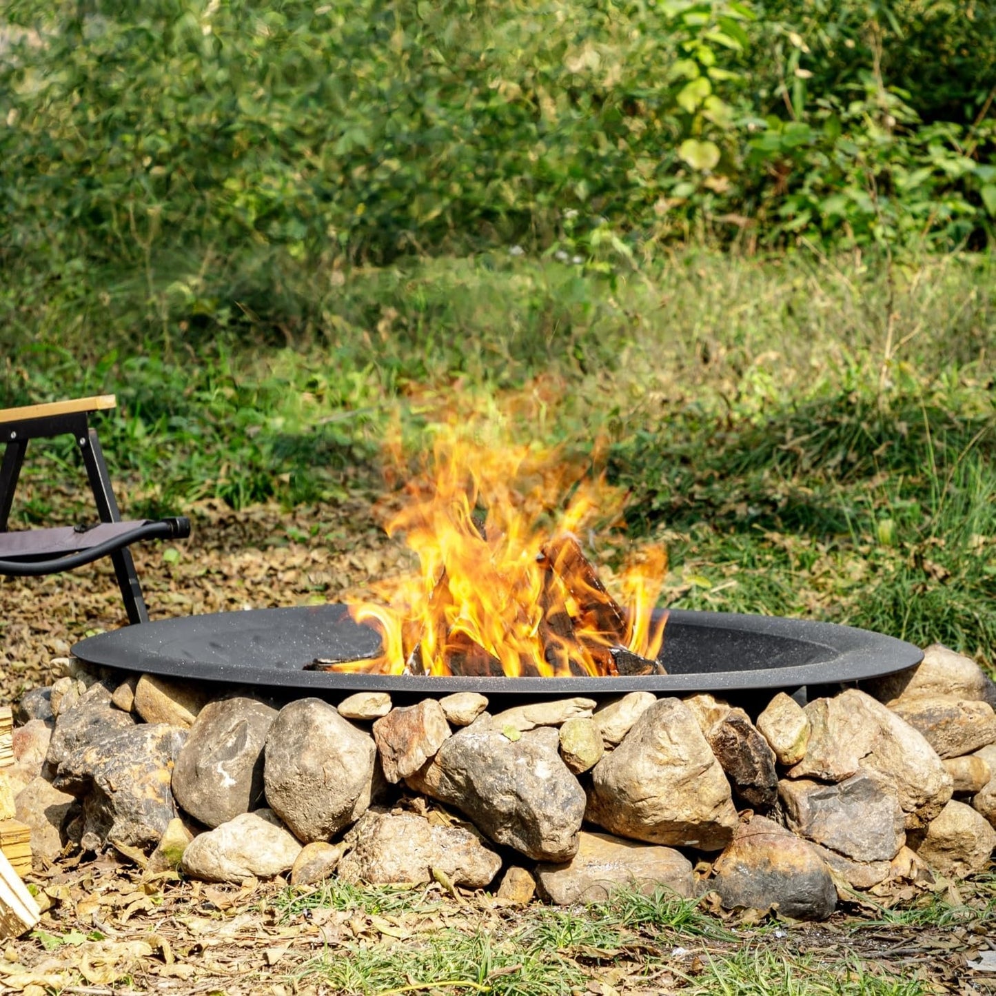 35 inch Steel Fire Bowl for DIY or Replacement Existing Fire Pits, Wood Burning Fire Pit Bowl with Spark Screen &Fire Poker, Fireplace for Backyard, Porch, Deck, Camping, BBQ (Circle Dot)-VerdiqueGarden