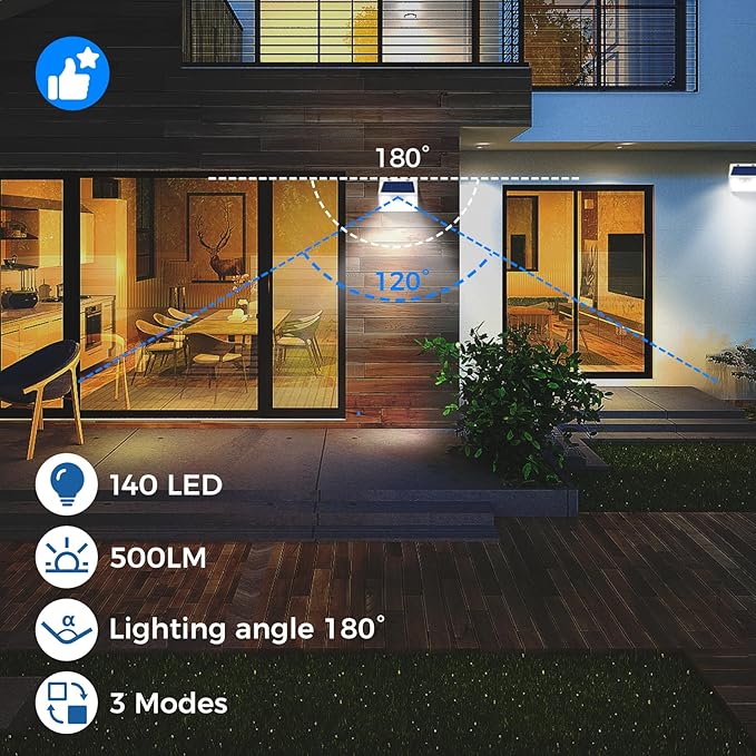 Peasur Solar Lights Outdoor Waterproof, 6Pack 140LED Bright Motion Sensor Security Lights 3 Modes, Solar Powered Fence Wall Light for Garden Yard Outside(Cool White)-VerdiqueGarden