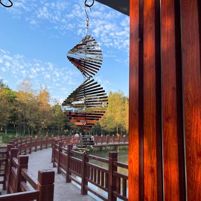 Hanging Wind Spinners Stainless Steel Metal Outdoor Garden Decor, Highly Reflective Bird Deterrent to Scare Birds Away from Yard Patio Farm 12inch-VerdiqueGarden