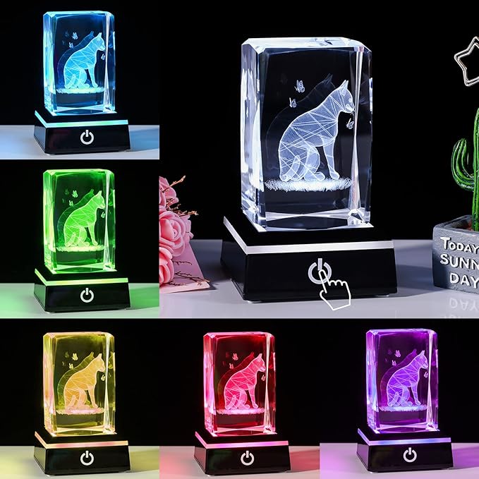 Qianwei Cat Gifts for Cat Lovers Women Girls, 3D Crystals Cat Memorial Figurines Statue Cat Themed Gifts Home Decor Anime Black pet Loss Gifts Cat Mom Gifts for Women Memorial Birthday Best Friend-VerdiqueGarden