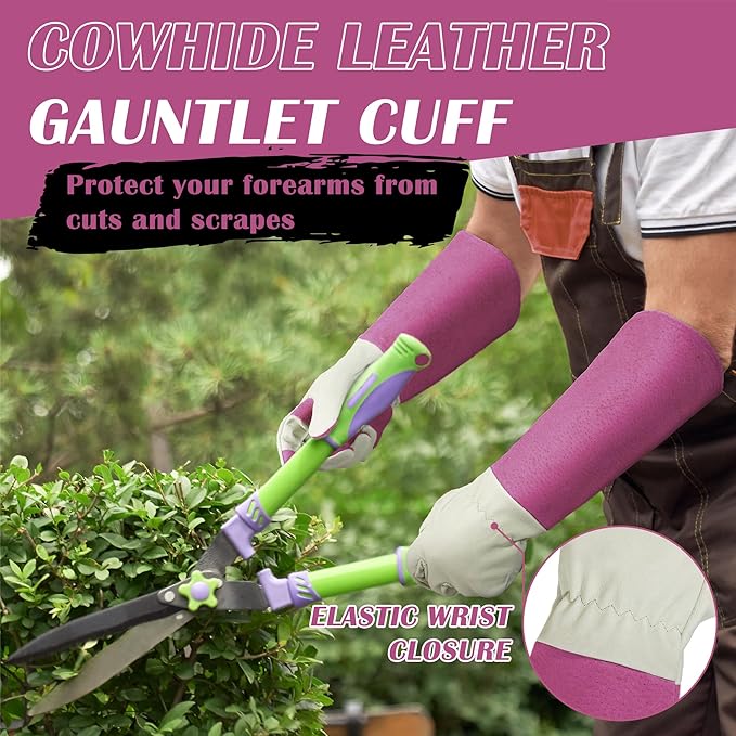 HANDLANDY Rose Pruning Gardening Gloves for Men & Women, Thornproof Long Gauntlet Gloves, Pigskin Leather - Breathable & Durability (Small)-VerdiqueGarden