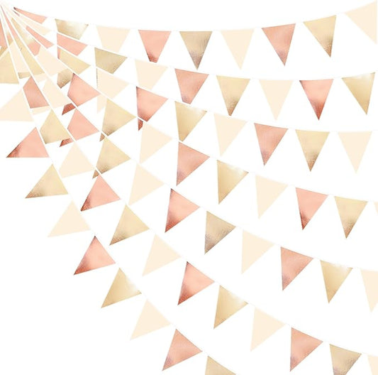 Rose Gold Champagne Gold Beige Party Decorations Metallic Fabric Triangle Flag Pennant Banner Garland Bunting for Engagement Bridal Shower Wedding Birthday Baby Shower Graduation Decoration Supplies-VerdiqueGarden