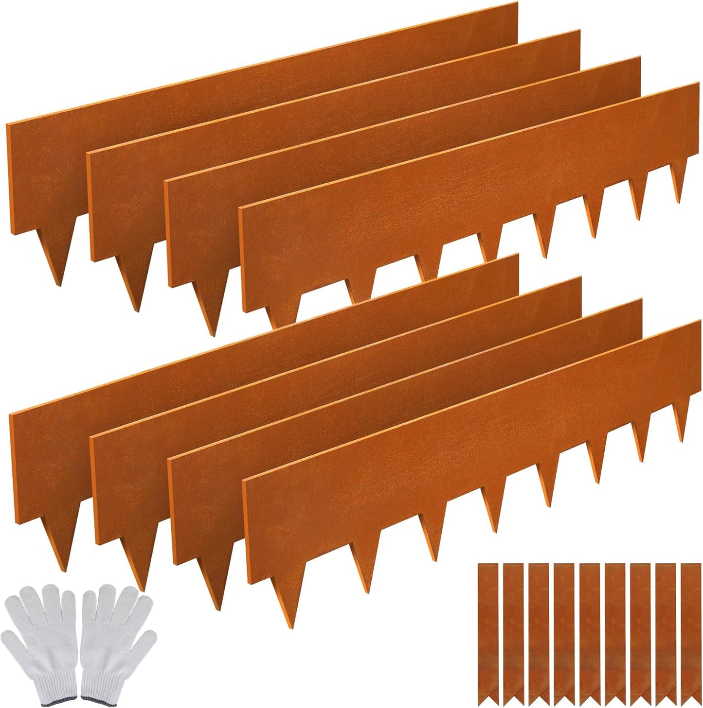 Solution4Patio 8-Pack Corten Steel Garden Landscape Edging with 9X Clips, 8" H Hammer-in Heavy Duty Bendable Metal Pre-Rusted Border Edging Strips, 26ft Total for Lawns, Pathways, Firepits, Gardens-VerdiqueGarden
