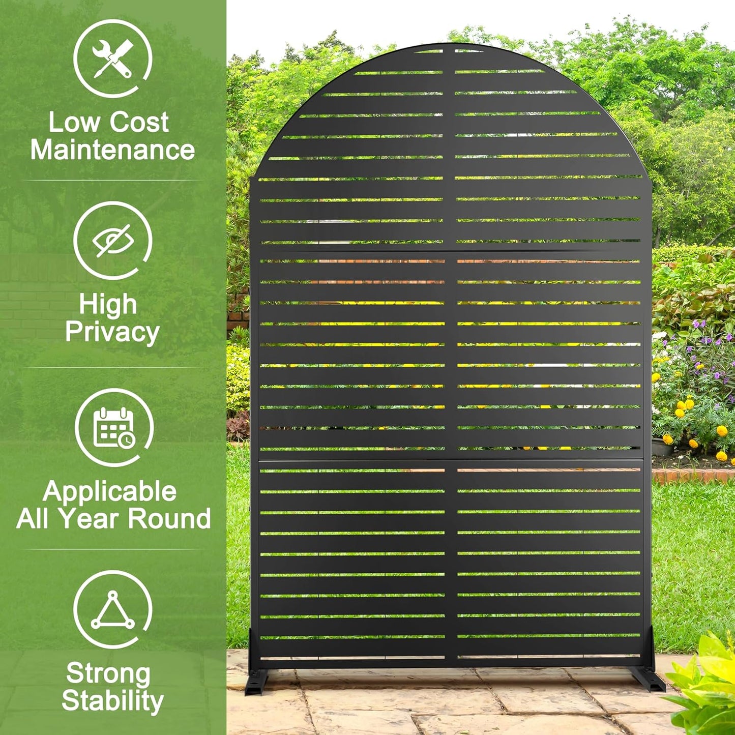Metal Privacy Screen Outdoor 72" H×47" W,Freestanding Decorative Privacy Screen for Balcony Yard&Garden, Arched Privacy Fence-Black&Louvered-VerdiqueGarden