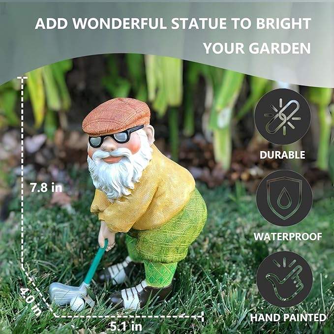 Elenon Funny Garden Golf Gnome Outdoor Statue Decorative, Adorable Flower Bed Decor Golfing Gnome Statue, Yard Patio Art Decor Dwarf Sculptures Table Ornament-VerdiqueGarden