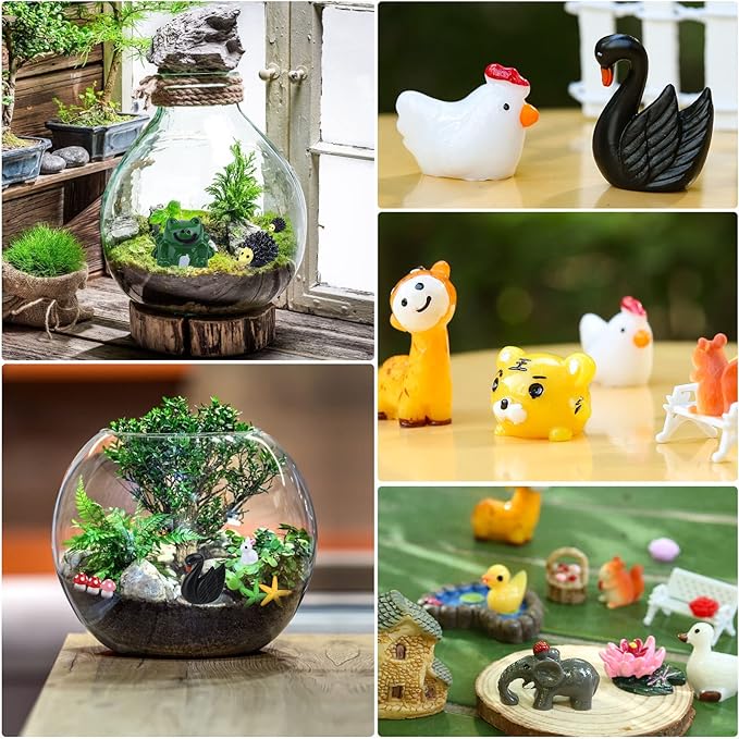 Modacraft 200Pcs Miniature Fairy Garden Accessories Including 100Pcs Fixed Pins, Fairy Garden Kit Fairy House Animal Figurines Mini Landscape for Garden Dollhouse Potted Plant Bonsai Terrarium Décor-VerdiqueGarden