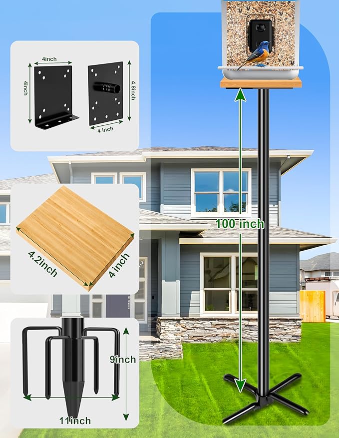 XDW-GIFTS Bird House Pole, 1 Pack 109 Inch Metal Bird Feeder Pole for Outdoor, with 5-Prong Heavy Duty Base for Birdhouse Mounting, Weather Station-VerdiqueGarden