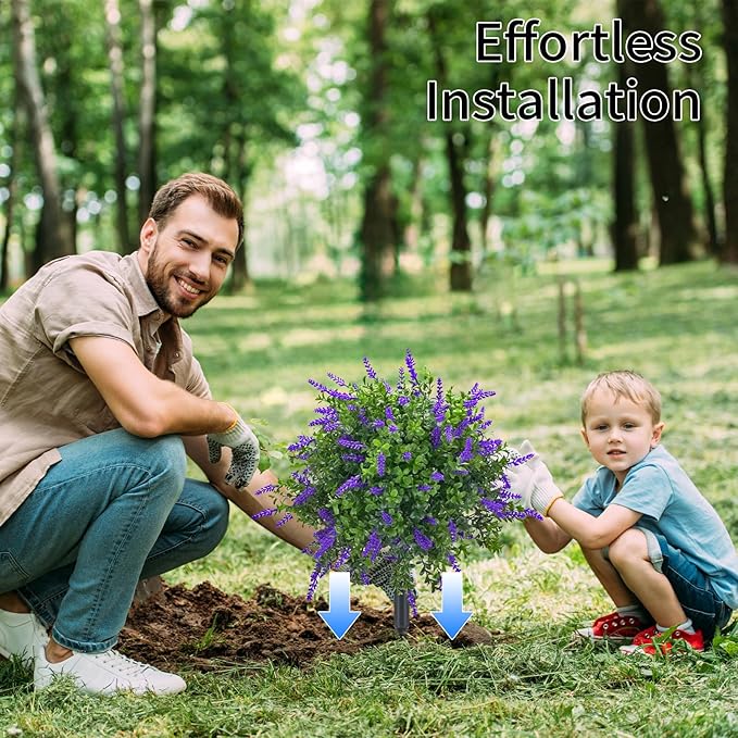 23.6" Artificial Lavender Topiary Ball Trees with Ground Spike, 2 Pack Faux Potted Plants with UV Resistant Purple Flowers for Indoor Outdoor Home Garden Patio Porch Decoration-VerdiqueGarden