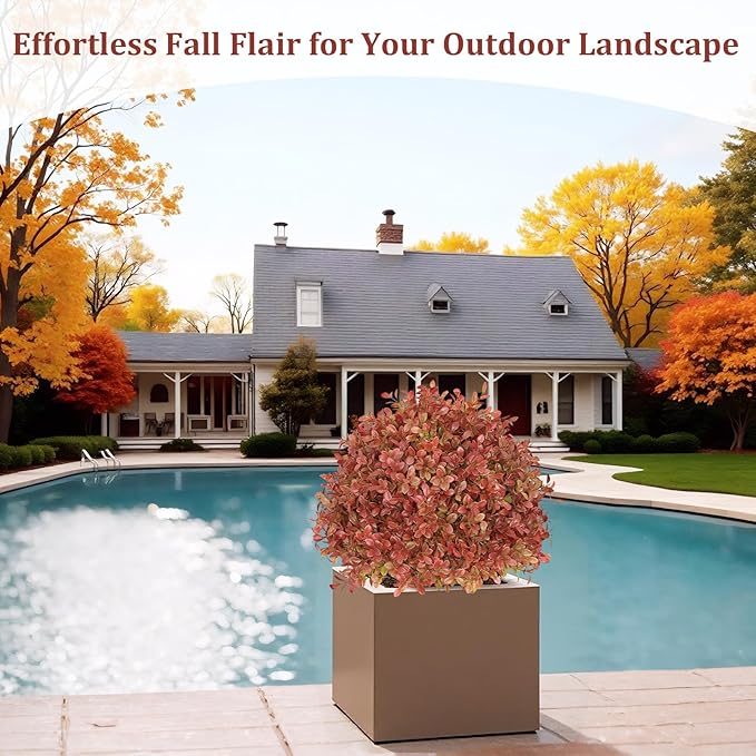 24" Tall Artificial Boxwood Ball Fall Topiary Trees Set of 2, UV Resistant Large Faux Plants Outdoor, 2ft Fake Bushes and Shrubs Look Real with Stake for Front Porch Outside Planter Backyard Decor-VerdiqueGarden