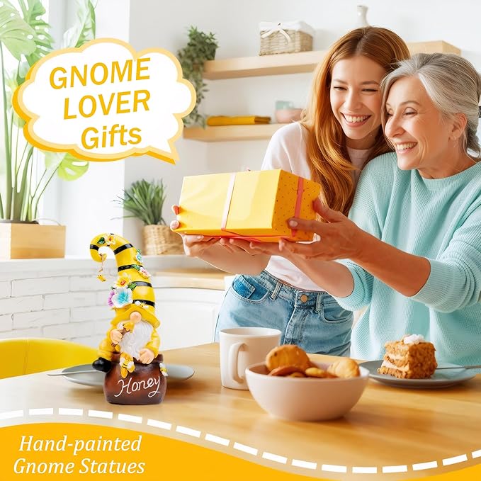 13" Garden Solar Spring Gnomes Statues Outdoor Spring Decor with LED Lighted Bee and Flowers Funny Garden Sculpture for Patio Yard Lawn Decorations Gifts-VerdiqueGarden