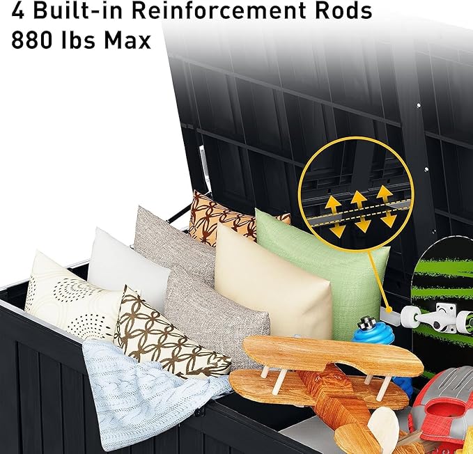 182 Gallon Deck Box Waterproof, UV Resistant Resin Outdoor Storage Box with Hydraulic Rod, Lockable Design and Enhanced Durability for Patio, Garden, and Poolside Use-VerdiqueGarden