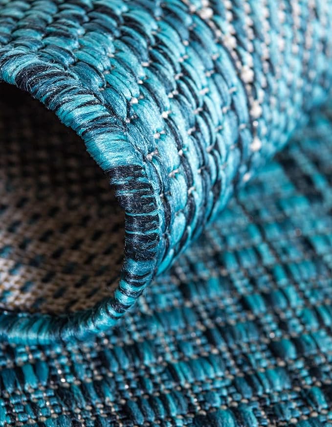 Unique Loom Outdoor Border Collection Area Rug - Soft Border (12' Square Teal/Ivory)-VerdiqueGarden