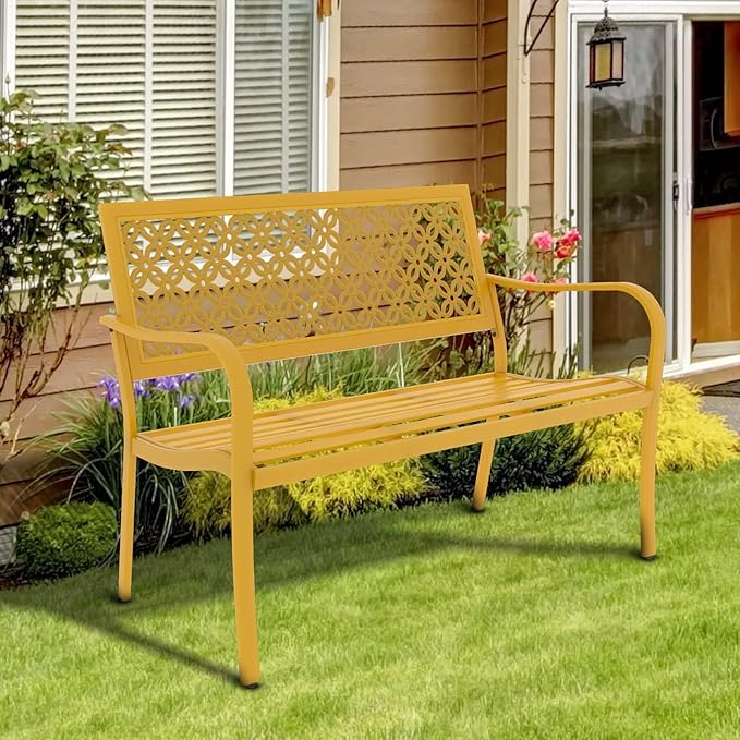 Grand patio 50" Outdoor Bench Garden Bench with Armrests Bench for Outdoors Lawn Yard Porch Sunflower Yellow-VerdiqueGarden