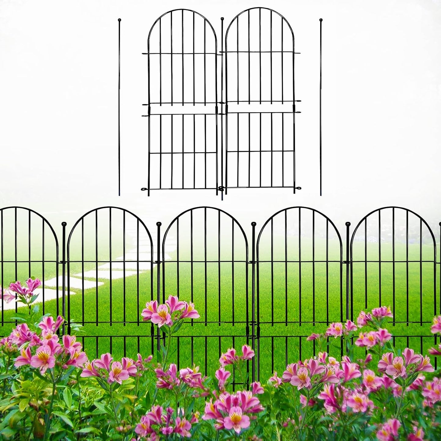 Decorative Garden Fence 31in (H) x10ft (L), 10 Pack No Dig Fence Animal Barrier for Dog, Arched Flower Bed Edging, Wire Border Panel Fencing for Yard Patio Outdoor Decor-VerdiqueGarden