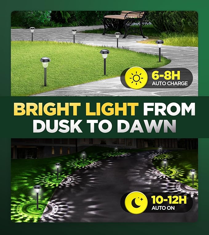 10 Pack Ultra Bright Solar Lights Outdoor Waterproof, from Dusk to Dawn Up to 12H Solar Light for Outside, Auto On/Off Solar Powered Garden Pathway Lights, Landscape Lighting (Cold White)-VerdiqueGarden