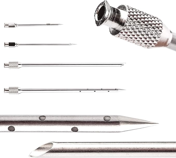 Meat Injector Marinade Gun Stainless Steel Outdoor Kit Flavor Food Syringes & 4 Marinades Needles for BBQ Grill Smoker Injectors Professional Syringe Held Culinary Barbecue Tool (Blue)-VerdiqueGarden