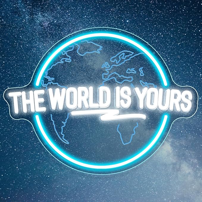 The World Is Yours Neon Sign, Carved Planet The World Is Yours LED Neon Light Signs for Wall Decor, Light Up Signs for Man Cave Game Room Bedroom Birthday Gift-VerdiqueGarden
