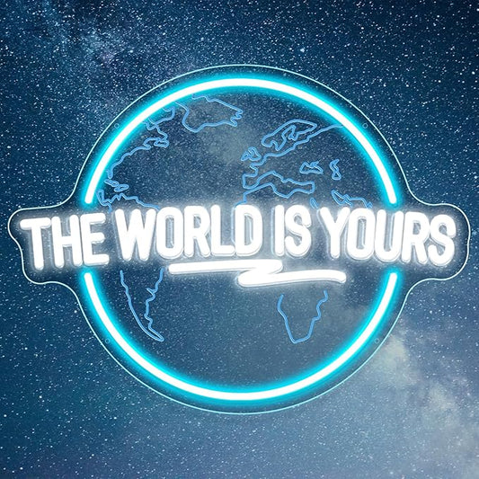 The World Is Yours Neon Sign, Carved Planet The World Is Yours LED Neon Light Signs for Wall Decor, Light Up Signs for Man Cave Game Room Bedroom Birthday Gift-VerdiqueGarden