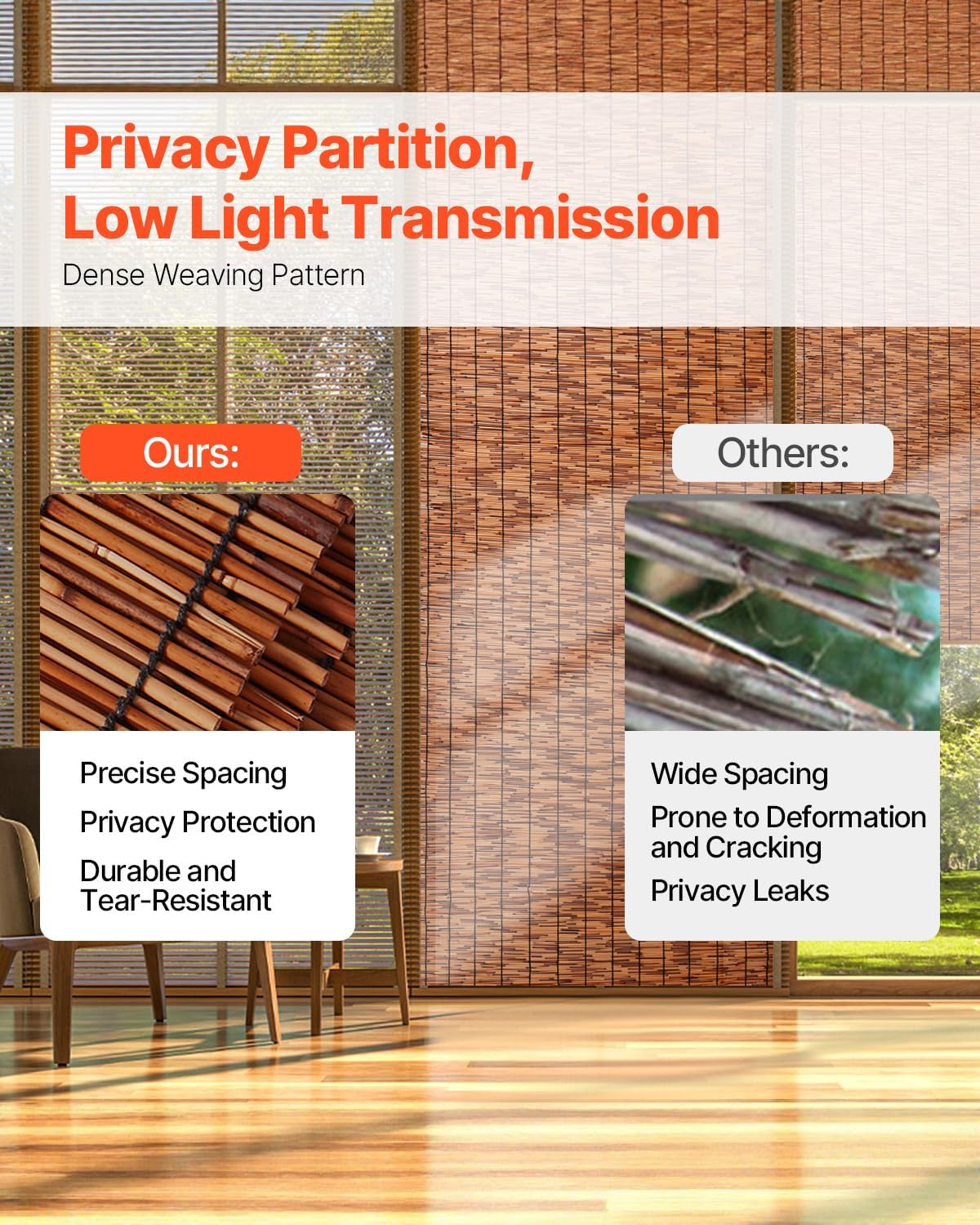 VEVOR Natural Reed Fencing, 4ft x 16.4 ft, Decorative Bamboo Privacy Screen,Reed Fence Roll Patio Decorative Fences Reed Screen Curtain for Garden Backyard Patio Balconies,Brown-VerdiqueGarden