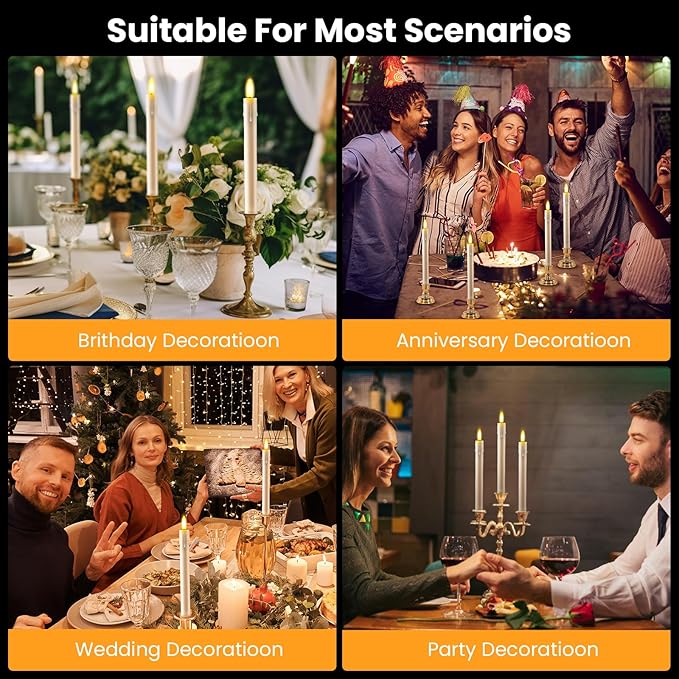 JOSU 6 Pack Flameless Candles with Remote Control Timer, Flickering LED Taper Candles Battery Operated, Christmas Window Light for Candleholder for Home Decor Thanksgiving Wedding Decoration-VerdiqueGarden