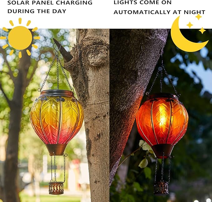 Hot Air Balloon Solar Lantern with Flickering Flame Hanging Solar Lights Outdoor Waterproof Lanterns for Garden Patio Yard Party Decoration-VerdiqueGarden