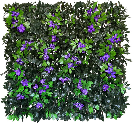 Expandable Fence Privacy Screen for Balcony Patio Outdoor,Decorative Faux Ivy Fencing Panel,Artificial Hedges (Single Sided Leaves) (4, Branches -Purple Fowers)-VerdiqueGarden