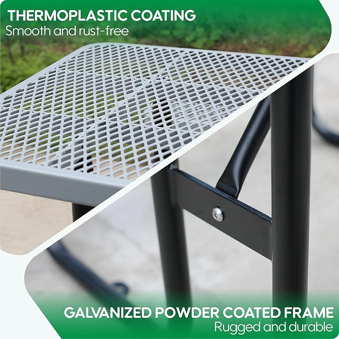 6FT Metal Picnic Tables for Outdoors, Commercial Rectangular Picnic Table and Bench Set for Outside, Patio, Garden, Backyard, Porch, Surface Mount, Grey-VerdiqueGarden