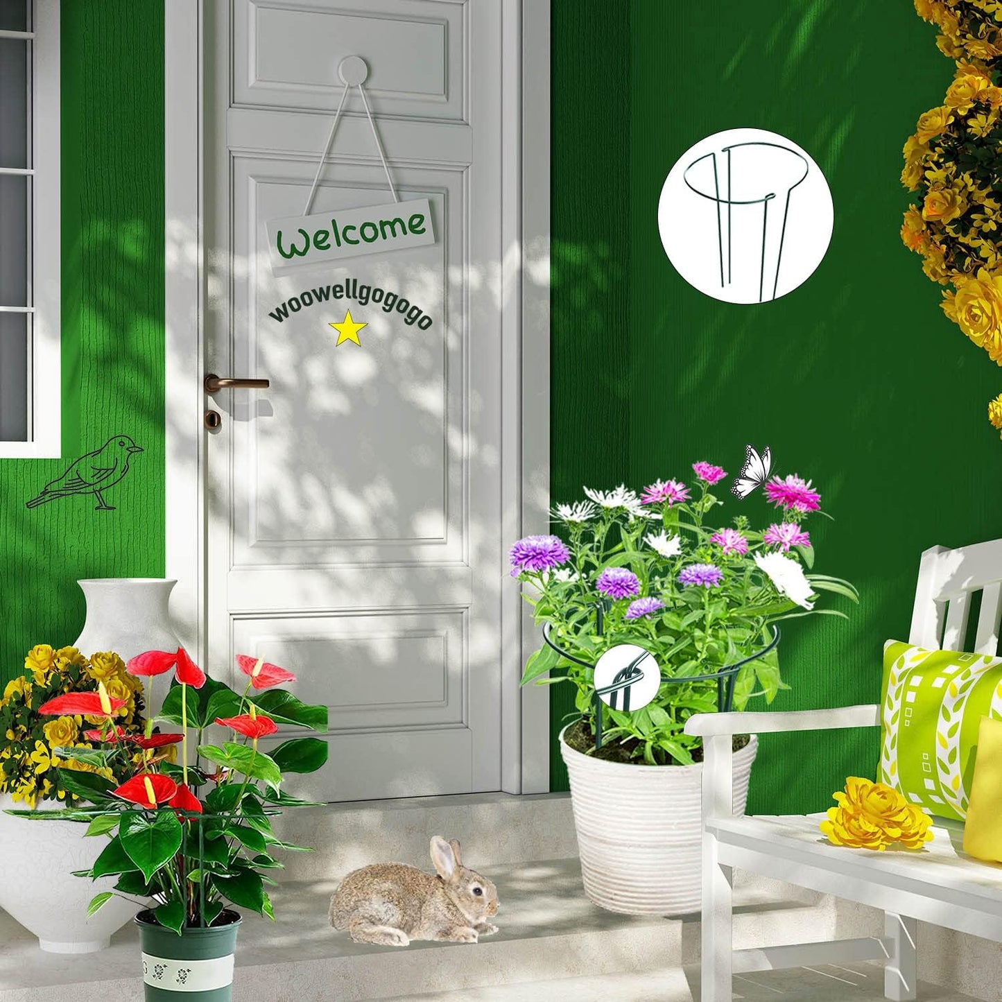 Half Round Snake Plant Support Stakes, Plant Ring for Peonies, Hydrangeas, and More - Sturdy, Rust-Proof Plant Supports for Indoor and Outdoor Potted Plants (6 Pack, 14x8Inch)-VerdiqueGarden