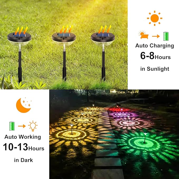 Bright Pathway Lights 2 Pack,Color Changing+Warm White LED Solar Lights Outdoor,IP67 Waterproof Solar Powered Garden Lights for Path Walkway Yard Backyard Lawn Landscape Decorative-VerdiqueGarden