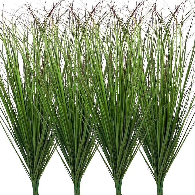 12Pcs Artificial Grass Plants, Faux Shrubs Wheat Grass, Artificial Tall Grass Fake Plants for Outdoor Decor,Artificial Greenery Stems Weed for Room Indoor Home Decor（Green Red Tail）-VerdiqueGarden