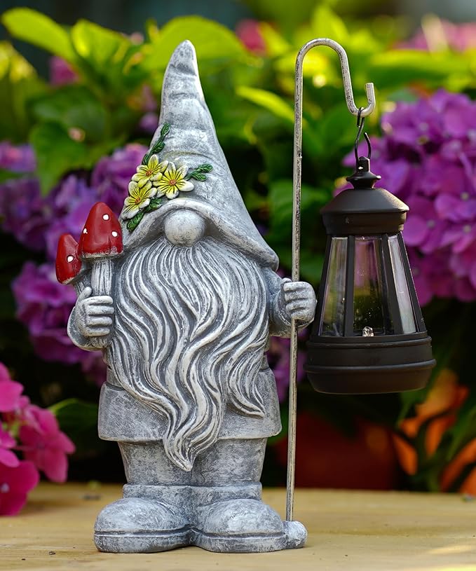 Solar Gnome Statue for Outdoor Decor: Outside Garden Sculpture for Yard Lawn Balcony Patio Porch- Birthday Gifts for Mom Women Grandma-VerdiqueGarden