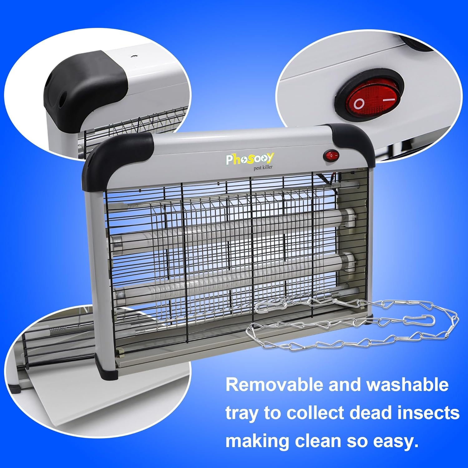 Electric Bug Zapper, 2800V High Grid Indoor Mosquito Killer with 20W Lamps, Plug-in Hanging Insect Trap for Mosquitoes, Moths, Gnats, Flies and Flying Insects Indoor Use-VerdiqueGarden