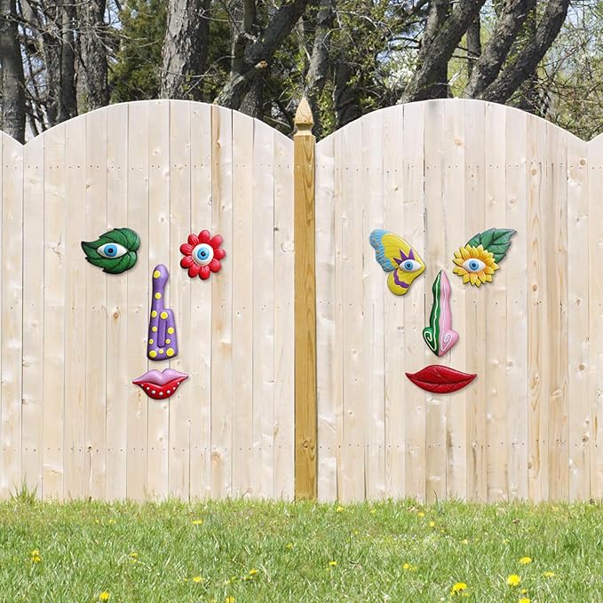 Tree Faces Decor Outdoor,Funny Tree Faces Sculpture,Colorful Fence Decorations Outdoor,Suitable for Yard and Garden Art Decor(Colorful Leaves&Colorful Butterfly)-VerdiqueGarden