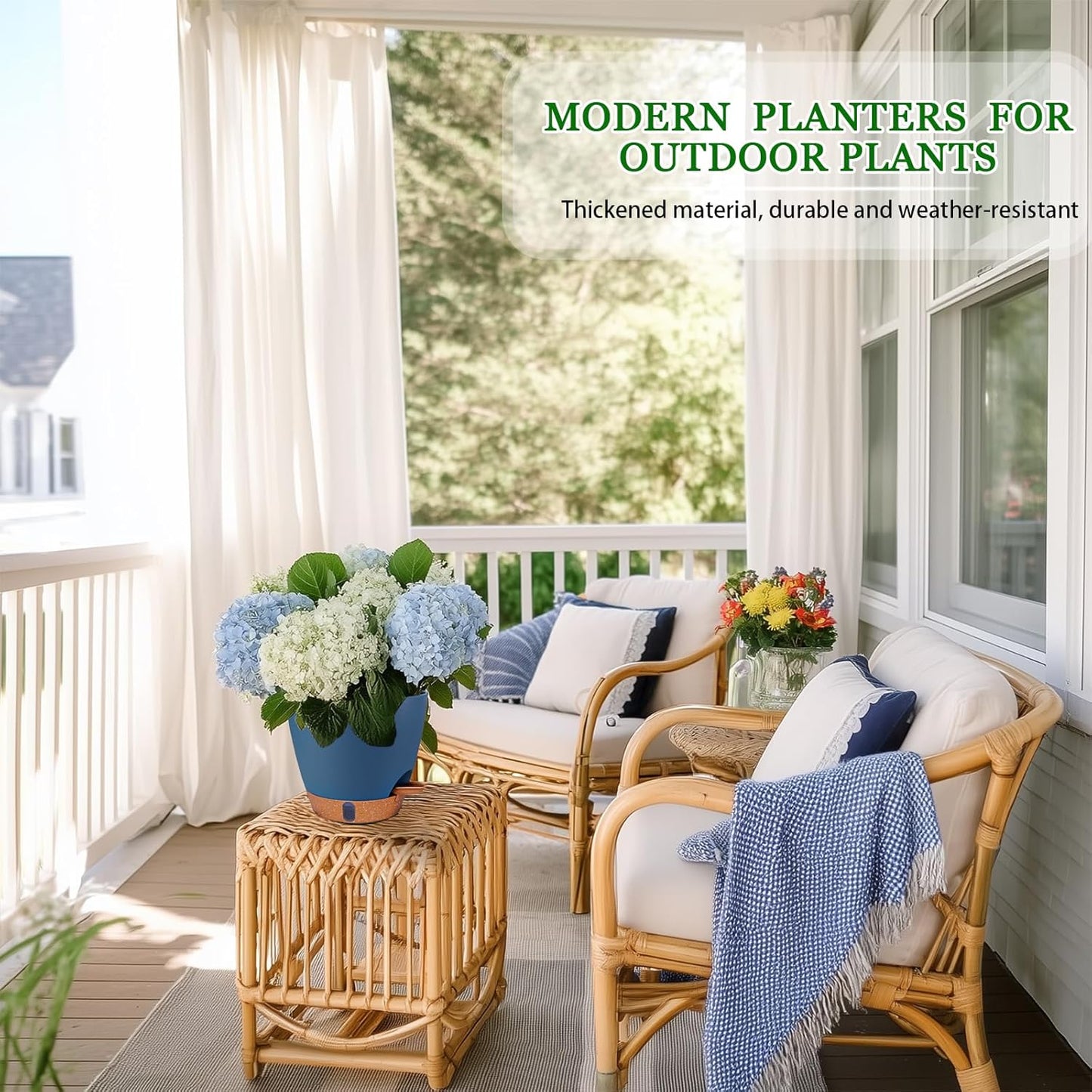 2 Pack 8 inch Plant Pots, Plastic Self Watering Planters with Drainage Holes, Deep Reservoir, Water Level Indicator, Modern Decorative Flower Pots for Indoor Outdoor Plants (Navy Blue, 8 inch)-VerdiqueGarden