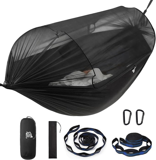 Miztli Camping Hammock -Portable Hammock w/Spacious Net & Tree Straps w/Adjustable Loops, Double and Single Hammock for Outdoor, Indoor, Hiking and Travel-VerdiqueGarden