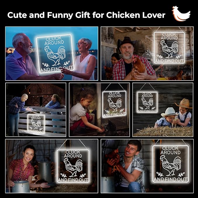 Funny Rooster Decor 16 X 16 Inch Large,Rooster Kitchen Decor Kitchen Sign Dimmable Neon Sign for Farmhouse,Rooster Gifts,Chicken Coop,Garden,Farm House Decoration-VerdiqueGarden