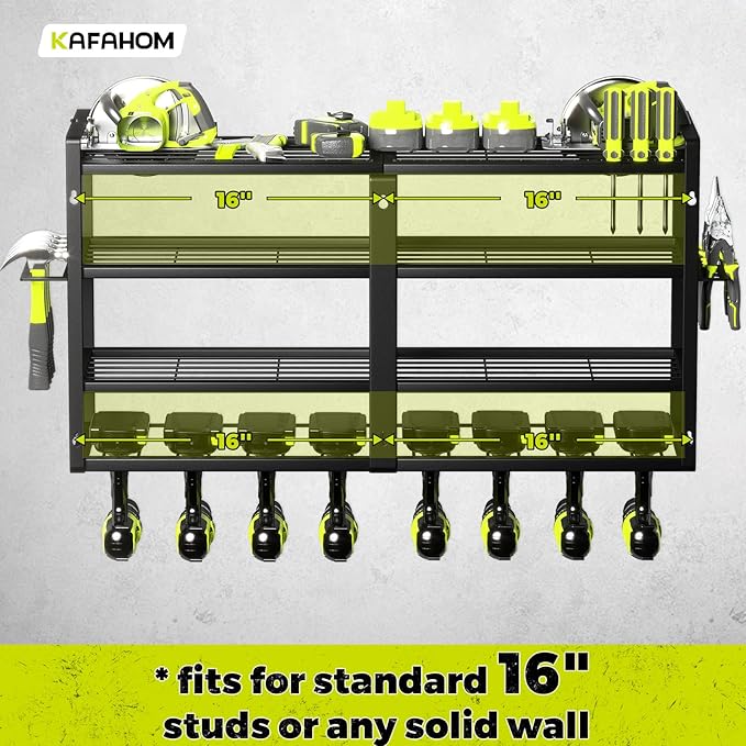 KAFAHOM Power Tool Organizer-8 Drill Holder Wall Mount,4 Layer Heavy Duty Metal Power Tool Storage Rack,Garage Tool Organizer and Storage with Screwdriver Holder/Plier Holder/Hammer Holder-VerdiqueGarden