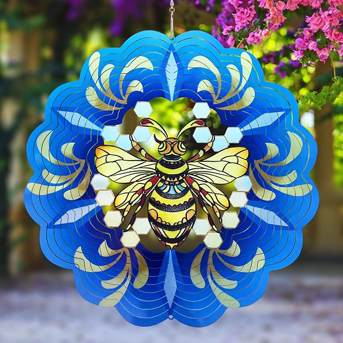 Bee Wind Spinners 3D Hanging Wind Spinner Bee Ornament Gifts for Women Mom Grandma,12inch Metal Spring Wind Kinetic Sculpture for Outdoor&Indoor Decor, Yard Art, Garden Decoration-VerdiqueGarden