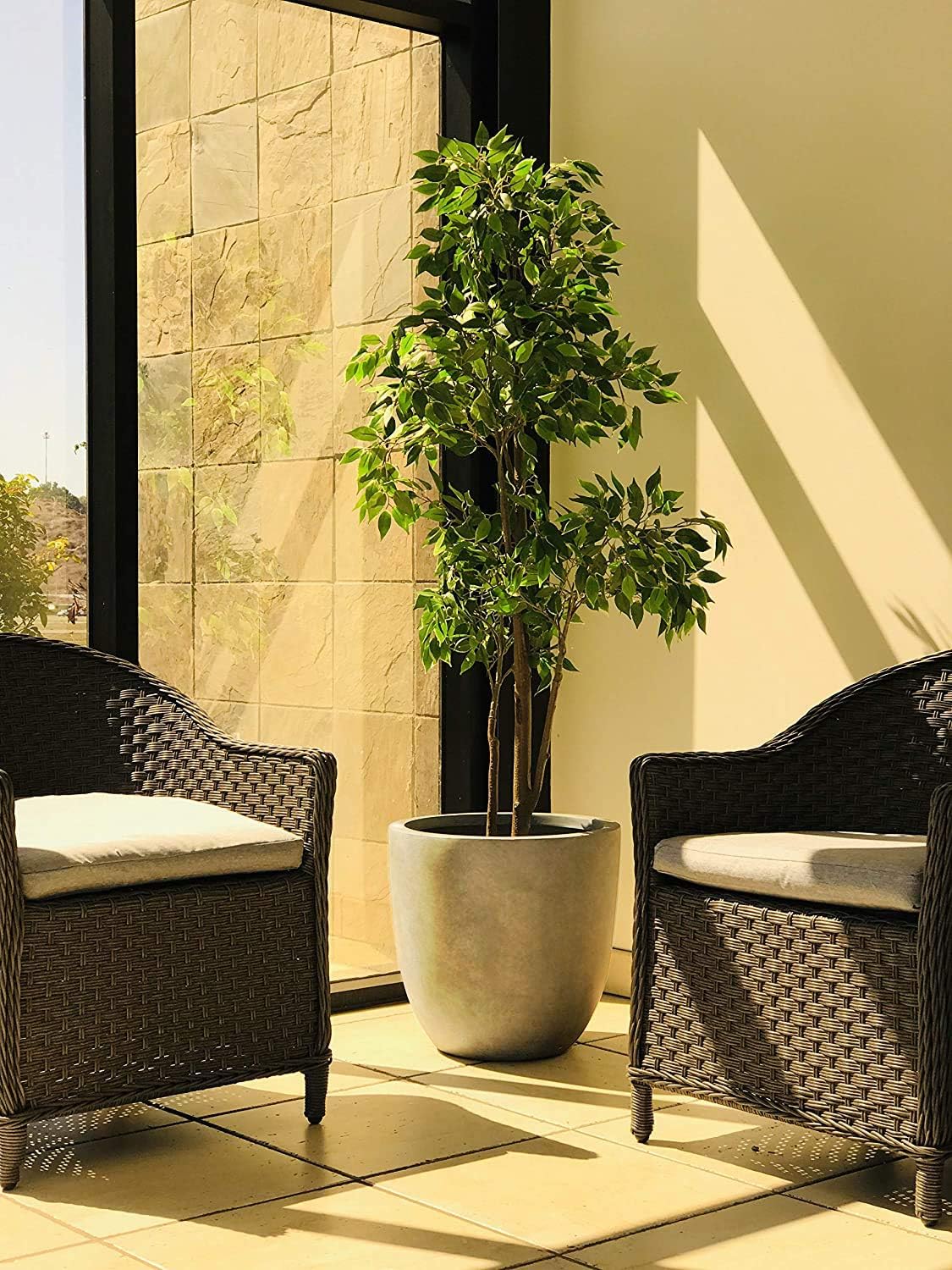 Kante 18 Inch Dia Round Concrete Planter, Indoor Outdoor Large Plant Pot with Drainage Hole and Rubber Plug for Home Patio Garden, Weathered Concrete-VerdiqueGarden