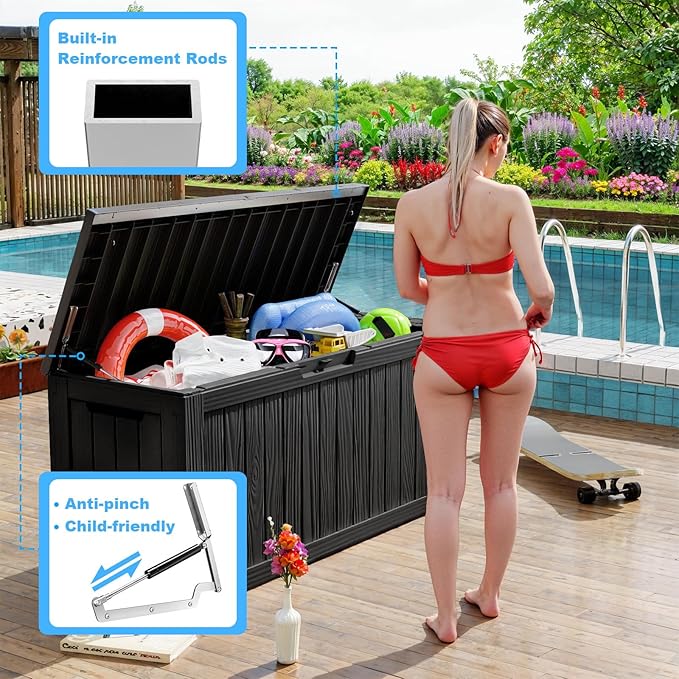 80 Gallon Waterproof Outdoor Storage Box,Resin Deck Box,Lockable Outside Storage Box Container for Patio Furniure,Garden,Tools (80 Gallon,Black)-VerdiqueGarden