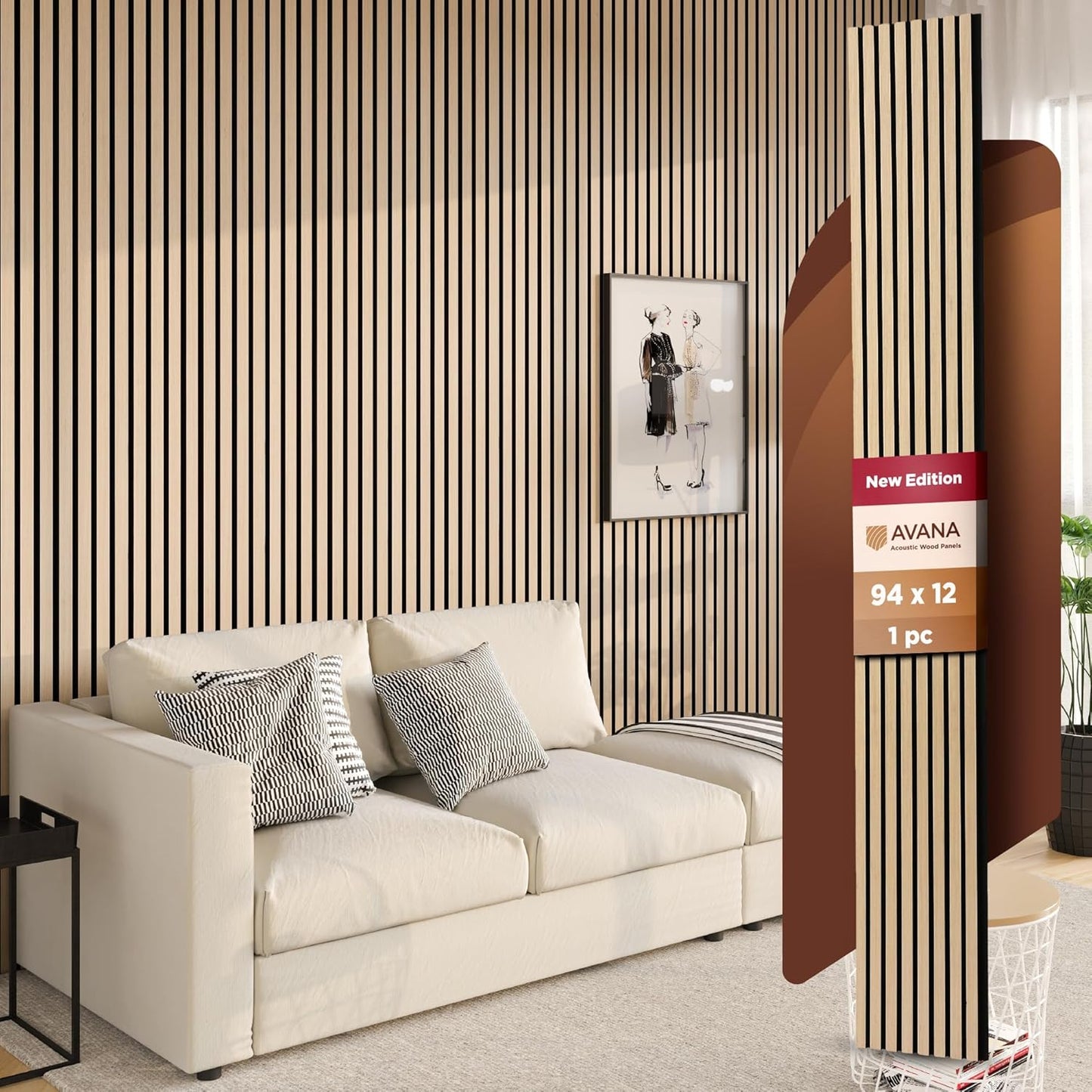 Avana Modern Acoustic Wood Wall Panels – 94.4 X 12.6 Inch White Oak Acoustic Panels 1 PC – Wall Panels For Interior Wall Decor for Homes, Offices, Studios – Sturdy And Durable Wood Panels For Wall-VerdiqueGarden